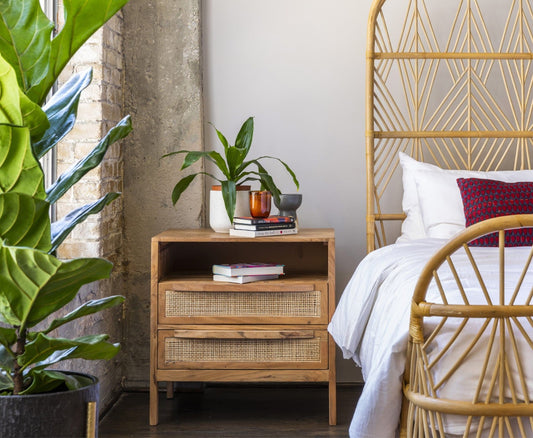 Segun Wood + Cane Bed Side Table CF02