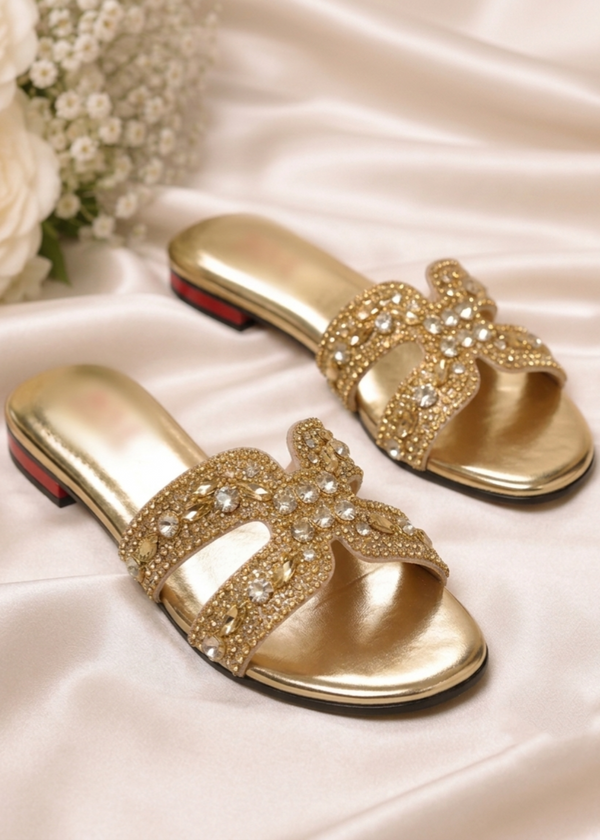 Gold Embellished Flat – Festive Party Wear