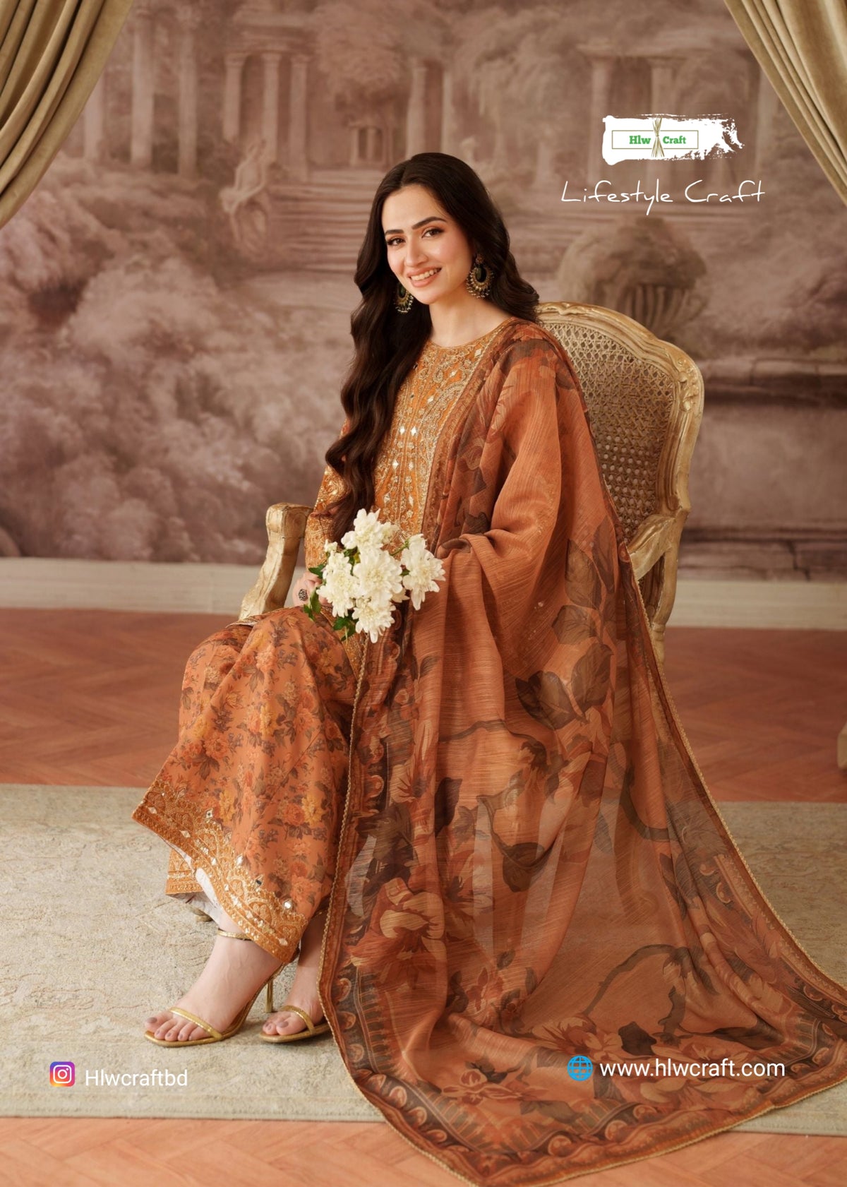 Viscose kurta set in peach orange (Original Pk)