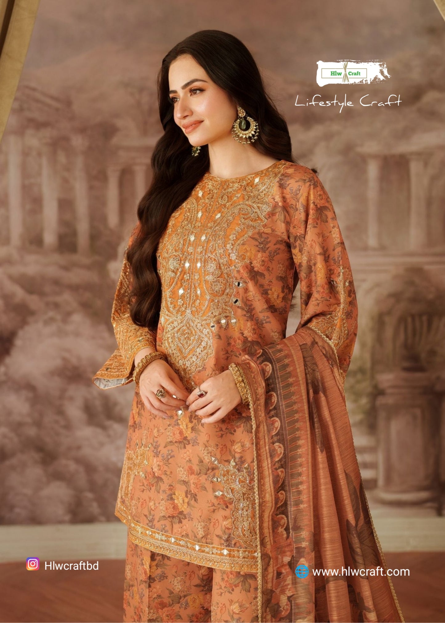 Viscose kurta set in peach orange (Original Pk)