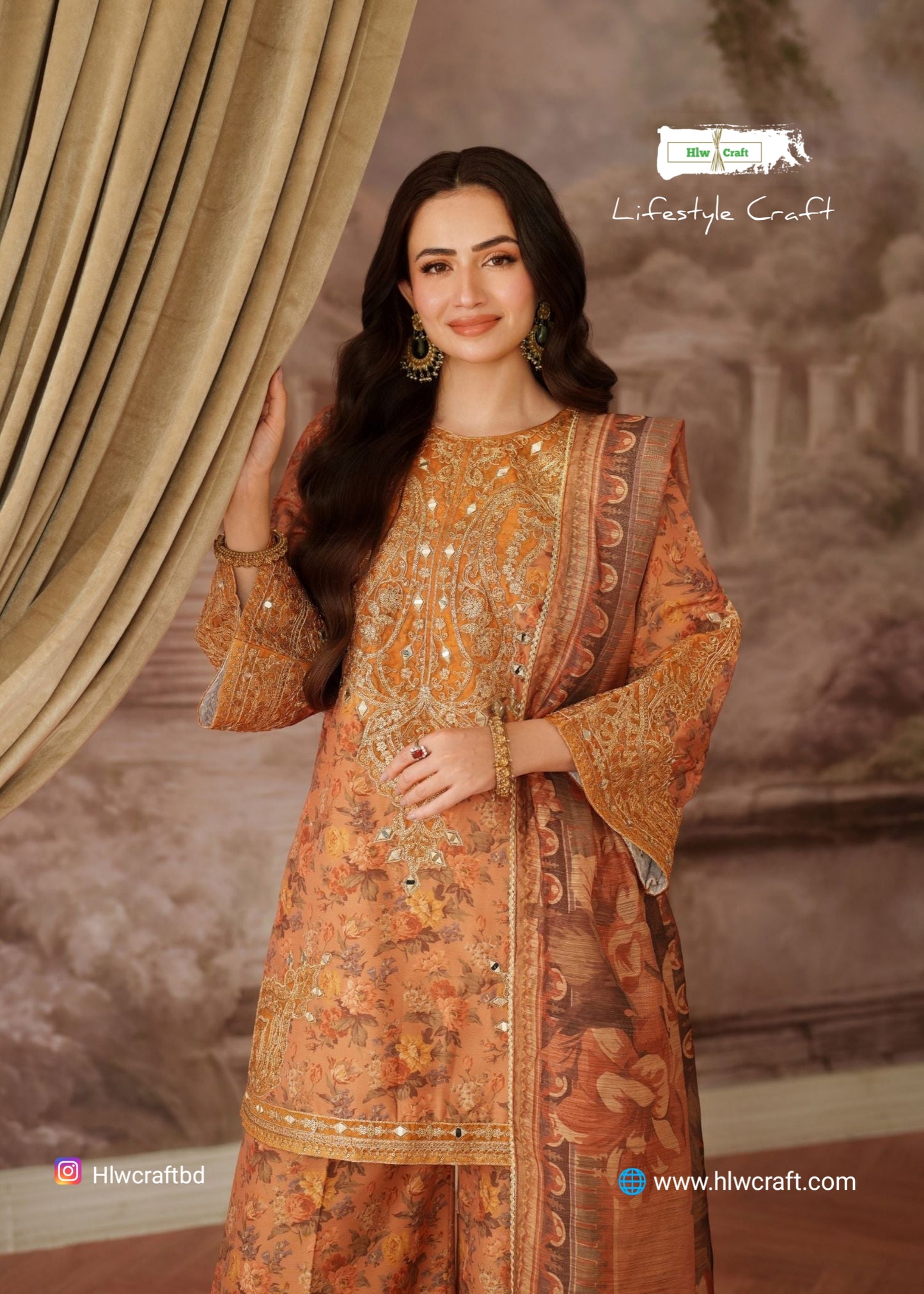 Viscose kurta set in peach orange (Original Pk)