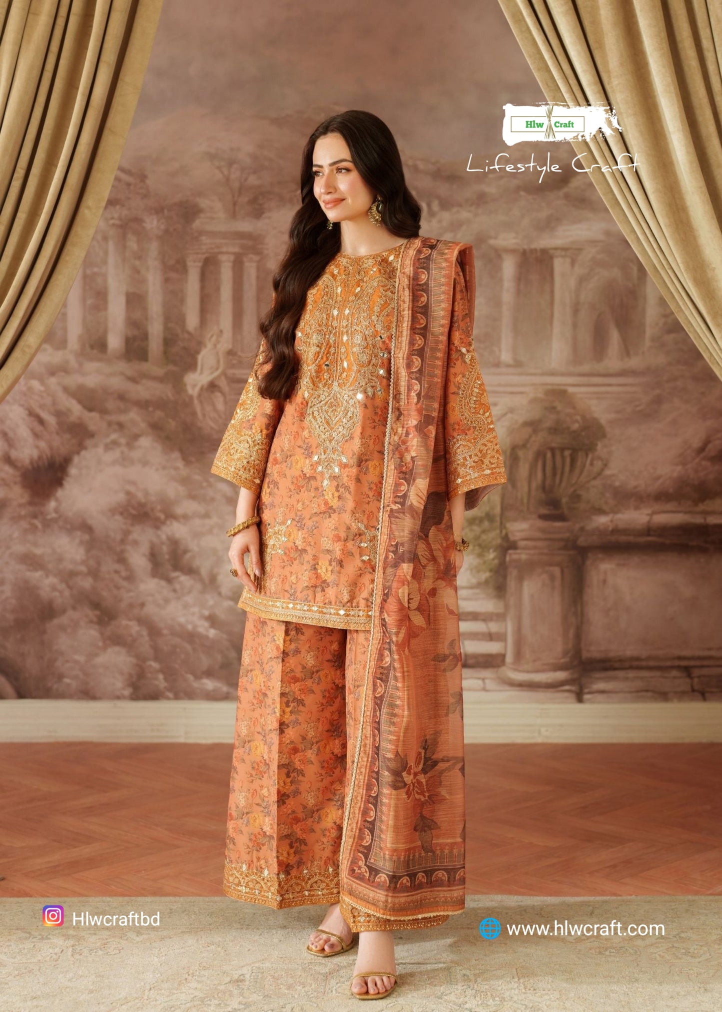 Viscose kurta set in peach orange (Original Pk)